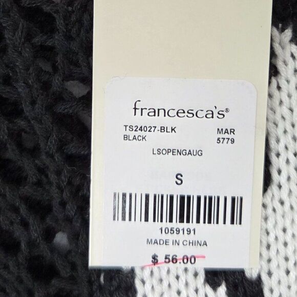 Francesca's Black Daisy Knit Sweater Size S Crew Neck Boutique Open Knit NEW - Picture 5 of 7